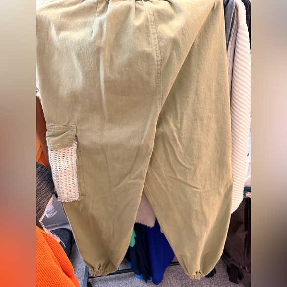 POL Olive Green Distressed Cargo Jumpsuit with Crochet Trim - Picture 3 of 3